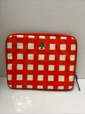 Kate Spade Orange and White Gingham Tablet Sleeve